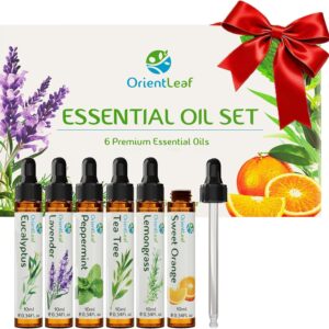 ORIENTLEAF Essential Oils Set for Diffusers, Aromatherapy Essential Oils Gifts for Women and Girls, Lavender, Eucalyptus, Lemongrass, Sweet Orange, Peppermint, Tea Tree (6x10ml)