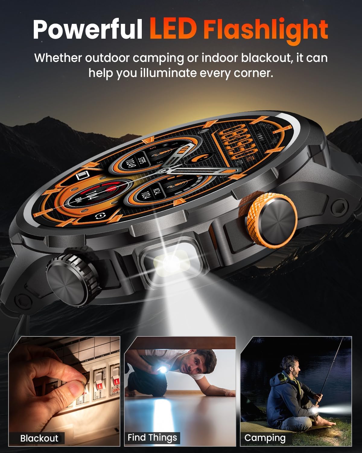 Smart Watches for Men(100 Days Battery/Flashlight), 5 ATM Waterproof Military Smart Watch with Heart Rate/Sleep/SpO2/Calling/110+ Sports Mode, Rugged Men's Fitness Tracker Watch for Android iPhone - Image 2