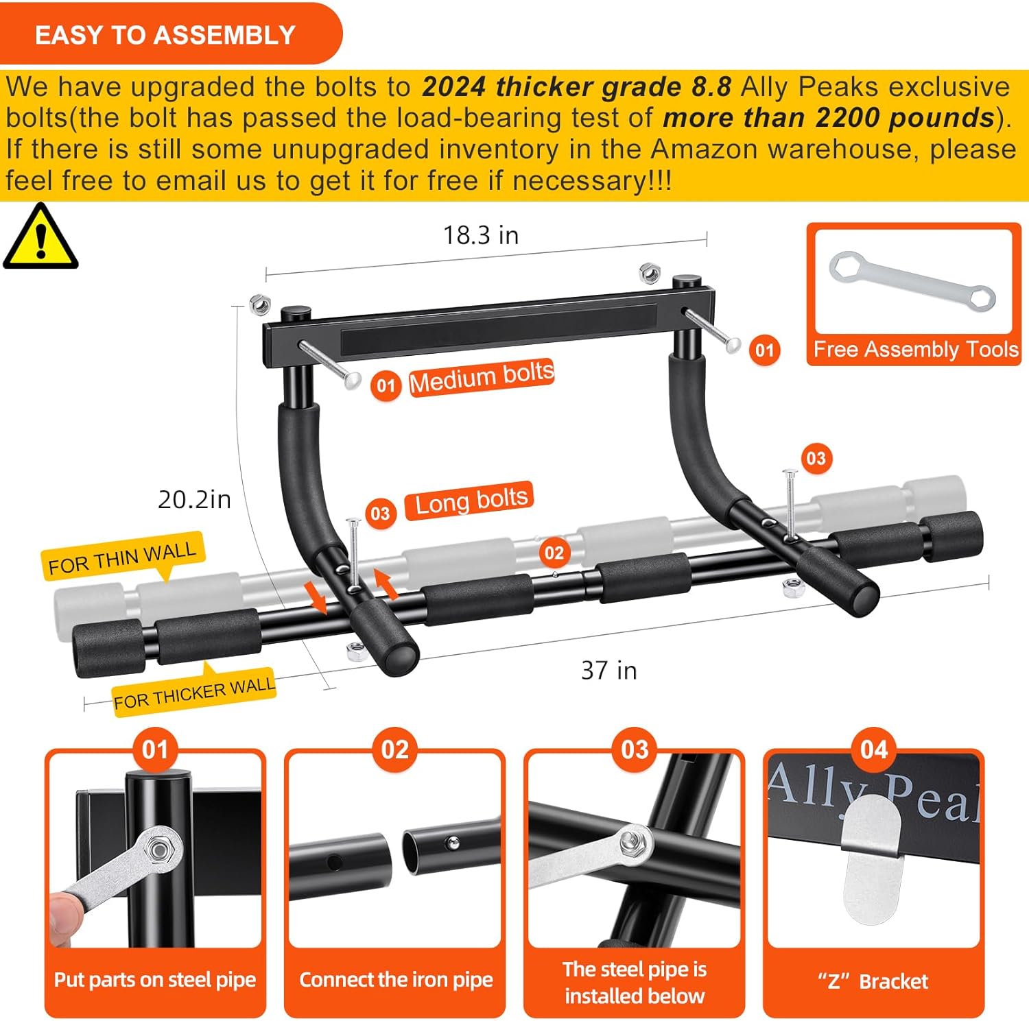 Ally Peaks Pull Up Bar for Doorway | Thickened Steel Max Limit 440 lbs Upper Body Fitness Workout Bar| Multi-Grip Strength for Doorway | Indoor Chin-Up Bar Fitness Trainer for Home Gym Portable - Image 7