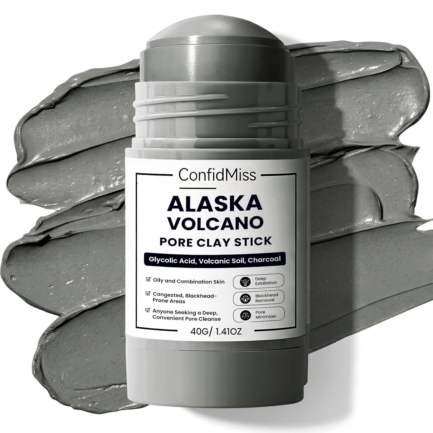 Clay Mask Stick, Deep pore Cleansing, Exfoliator Blackhead Remover Pore Cleanser Gentle Exfoliation Skin Brightening, Hydrating & Moisturizing Face Mud Mask for All Skin Types, Men & Women (Gray)