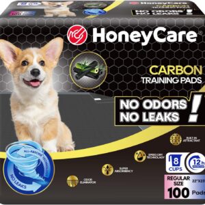 HONEY CARE All-Absorb Puppy Training Pads | Doggie Potty Pads Absorb Eliminating Urine Odor, Ultra Charcoal Dog Pee Pad (Carbon, L 22×23 inch, 100ct)