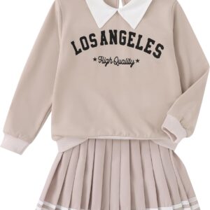 Girls Fall Outfits 2/3 Piece Girl Clothes Letter Print Long Sleeve Sweatshirt Pleated Skirt Sets for Kids Teen 5-14T
