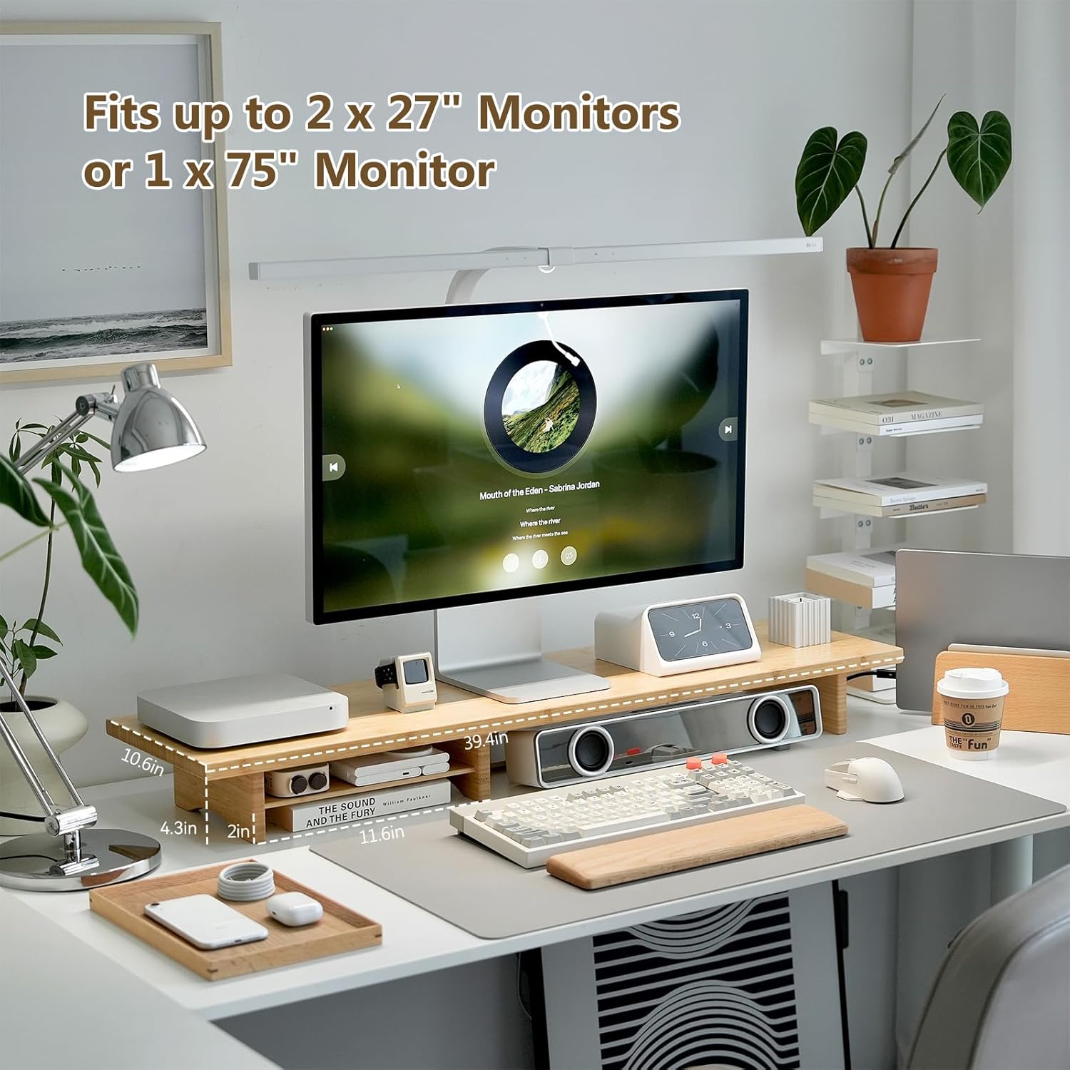 Bamboo Dual Monitor Stand Riser Natural, 2-Tier Desk Monitor Riser for 2 Monitors, Supports for PC Computer Monitor, Printer, Heavy TV Riser up to 300 lbs - Image 9
