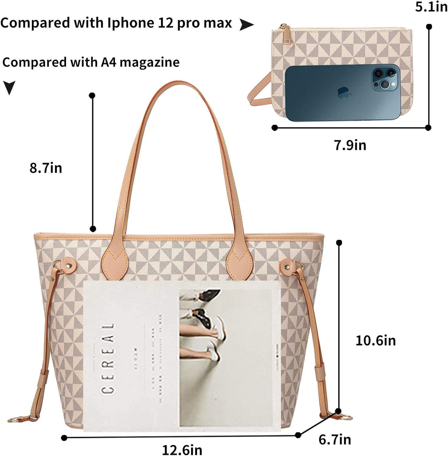 Lacel Urwebin Handbags for Women Designer Fashion Purses Top Handle Satchel Shoulder Bags 2pcs with Small Wallet (White) - Image 3
