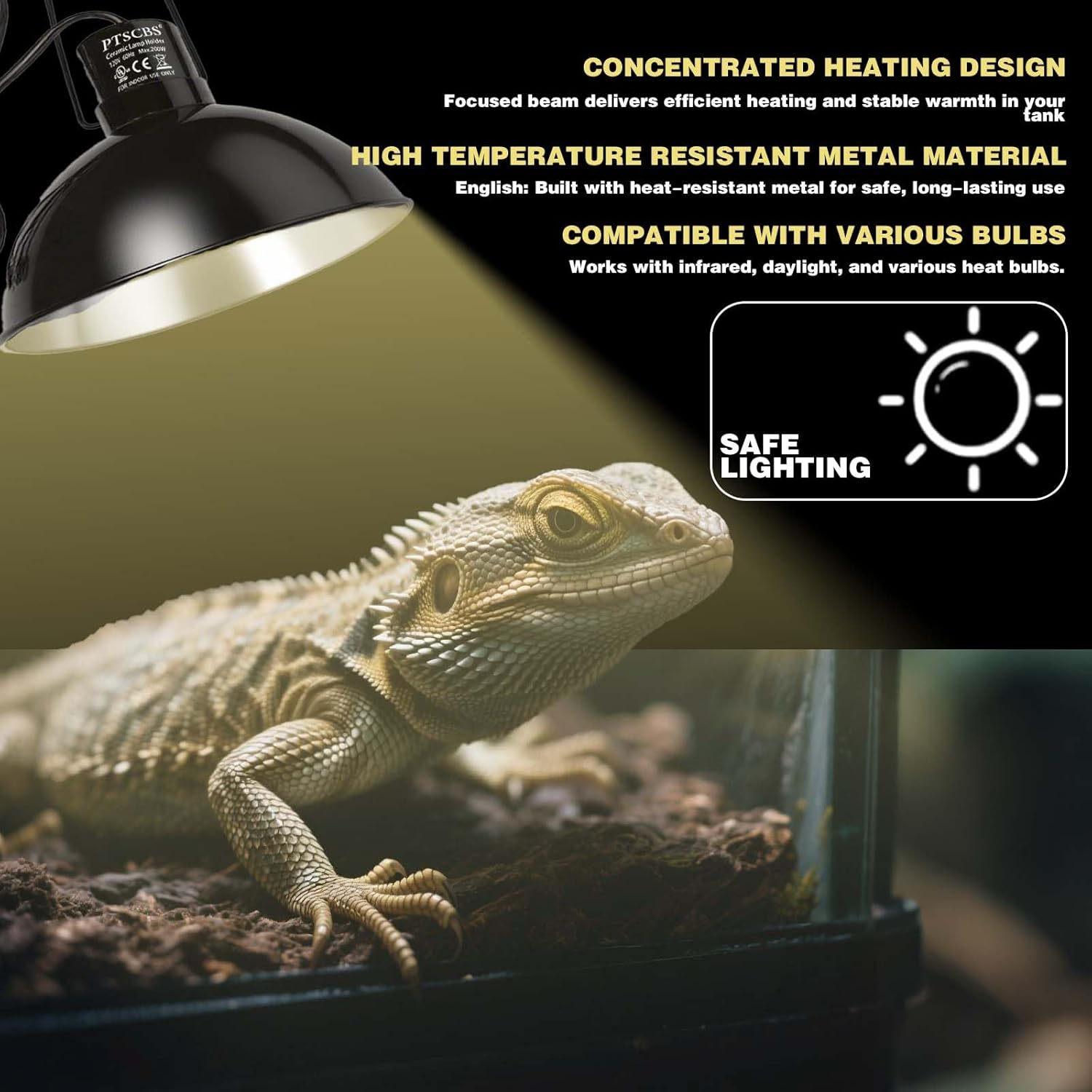 8.5-inch Standard lamp Dome for Reptile Heating Lamps, Object Heat Ceramic Heat emitters, up to 200W for Bearded Dragons Turtles Snakes and Lizards Lamps E26 - Image 2