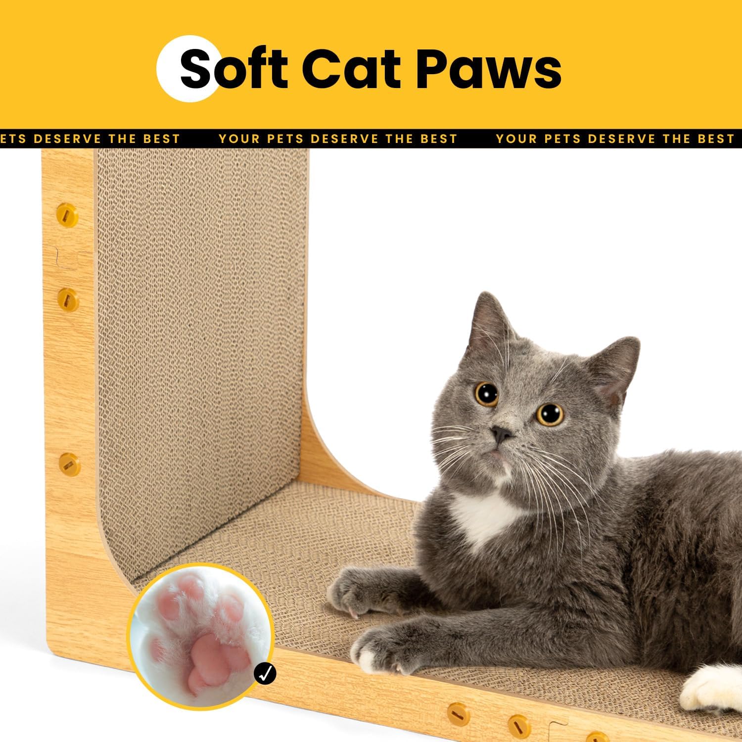 Conlun Cardboard Cat Scratcher, 23" L-Shaped Scratch Pad, Vertical Wall-Leaning Scratching Board to Protect Furniture for Indoor Cats,Wood Grain Large - Image 4