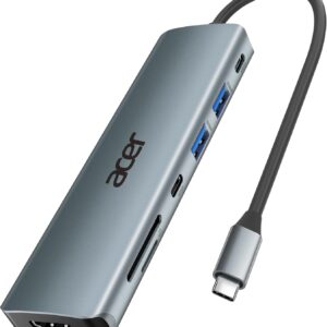 Acer USB C Hub, 7 in 1 Multi-Port Adapter for Laptop, 4K, HDMI Splitter with 2 USB A 3.1 & Type-C to HDMI Data Port, PD 100W Charging, SD Card Reader for Computer, Desktop, Space Grey