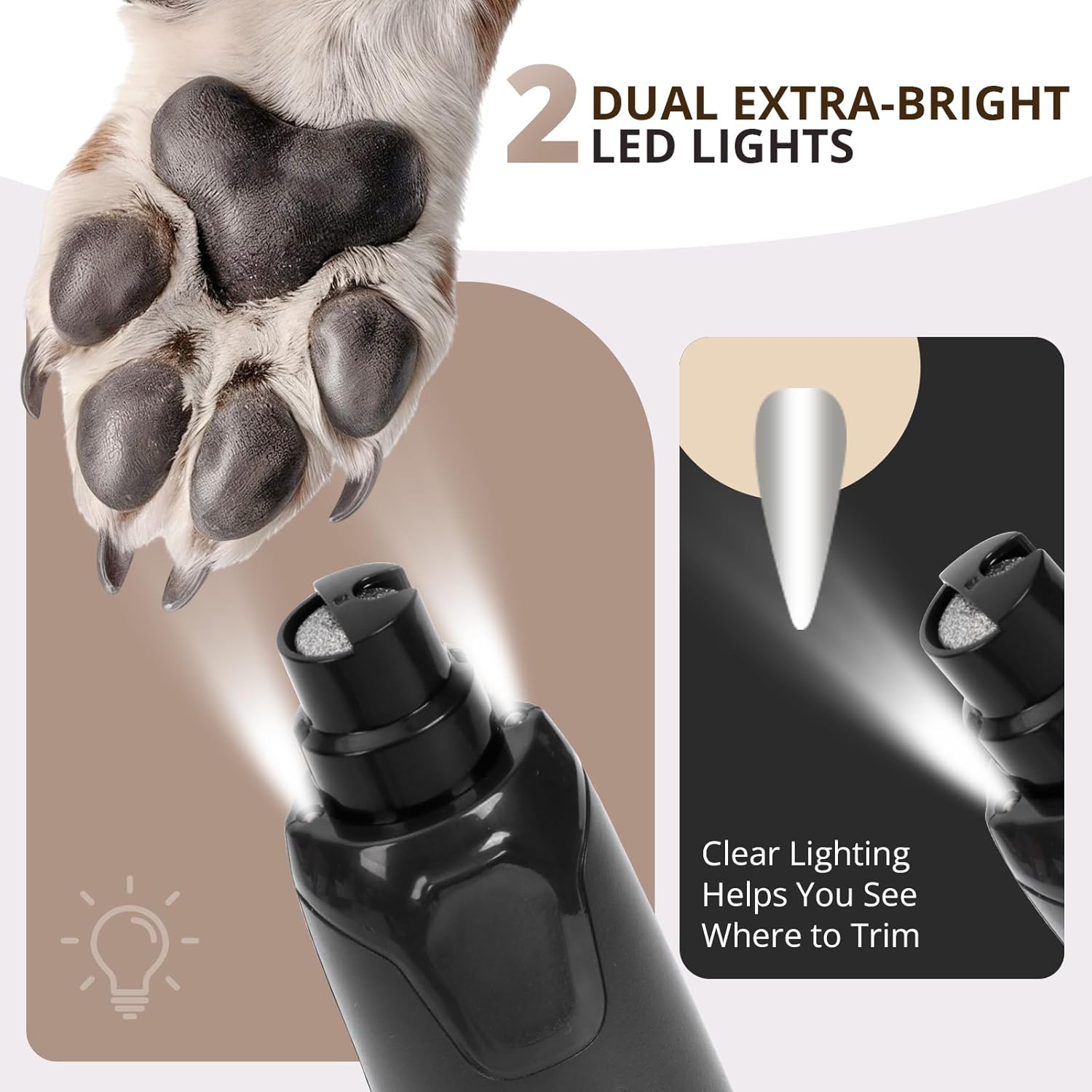 6-Speed Quiet Dog Nail Grinder with LED Light, Low-Vibration Electric Pet Nail Trimmer for Dogs and Cats, Safe Grooming Kit for Beginners, Complete Set with Storage Case - Image 3