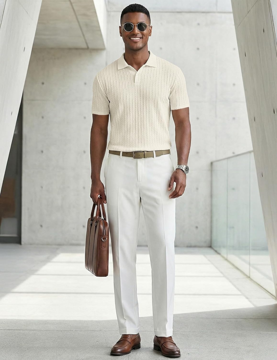 JMIERR Mens Casual Polo Shirt Summer Short Sleeve Vacation Button Beach Knit Stretchy Golf Shirts - Image 4