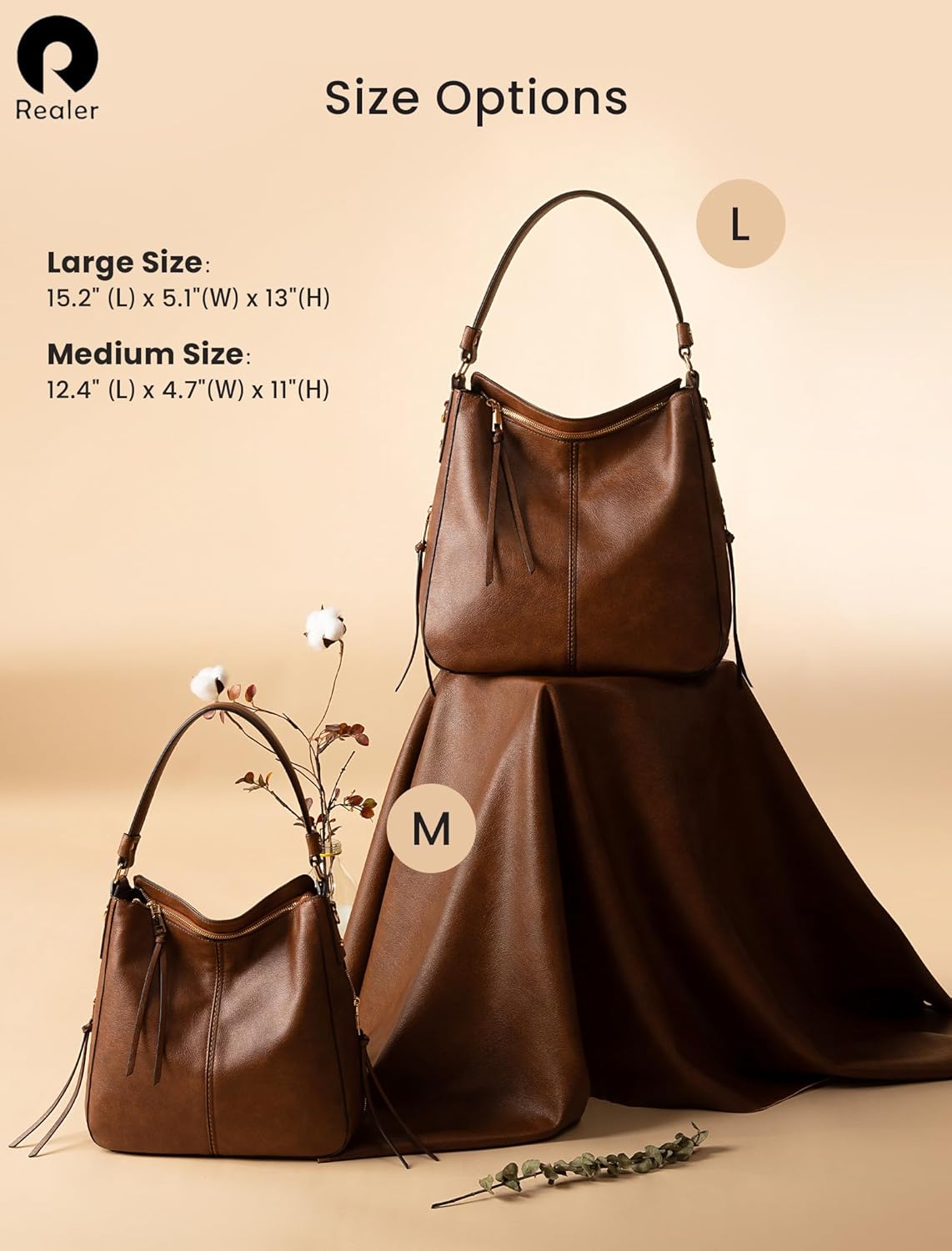 Realer Hobo Crossbody Bags for Women Designer Faux Leather Hobo Handbags Retro Large Size Shoulder Bag Bucket Purse - Image 6