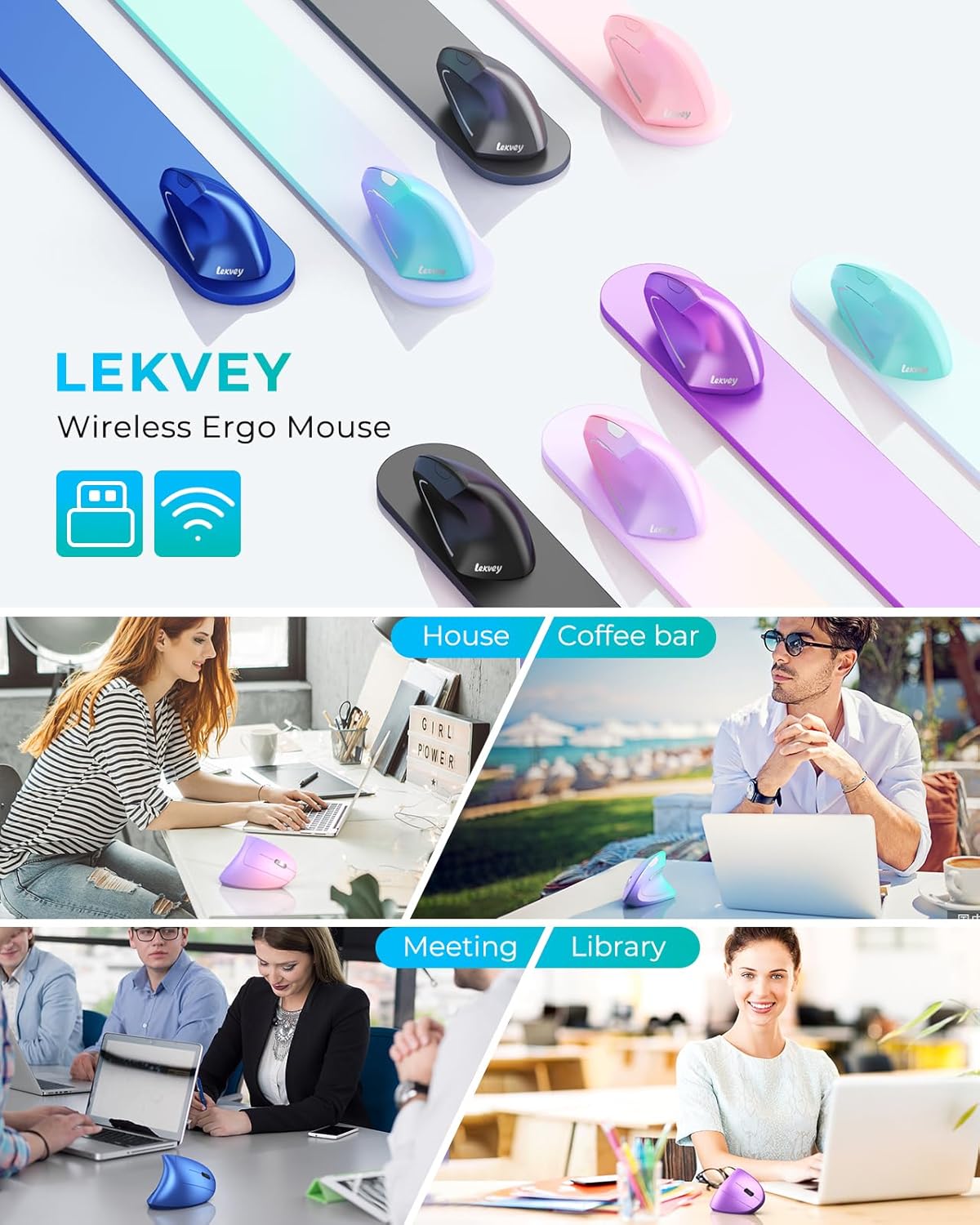 Lekvey Ergonomic Mouse, Vertical Wireless Mouse: Rechargeable Optical Carpal Tunnel Mice with 2.4G USB Receiver, 1000/1200/1600 DPI, 6 Buttons, for Laptop, Computer, Mac, PC, Desktop, Notebook, Black - Image 7