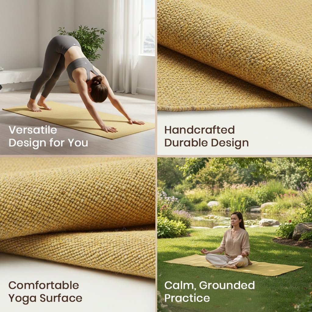 LFH Home Handmade Cotton Yoga Mat Cotton Rug picnic mat For Exercise, Workout, Fitness - Perfect Heavy Quality Eco Friendly Natural Cotton Woven Reversible Yoga Mats for Men & Women - 72x26 Inch. - Image 4