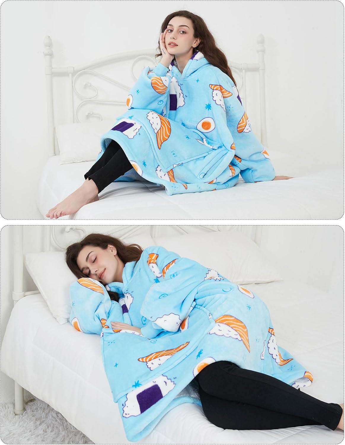 KFUBUO Wearable Blanket Hoodie for Adults Sherpa All Patterns Sushi Oversized Sweatshirt Blanket with Pockets Cute Birthday Gifts for Women - Image 3