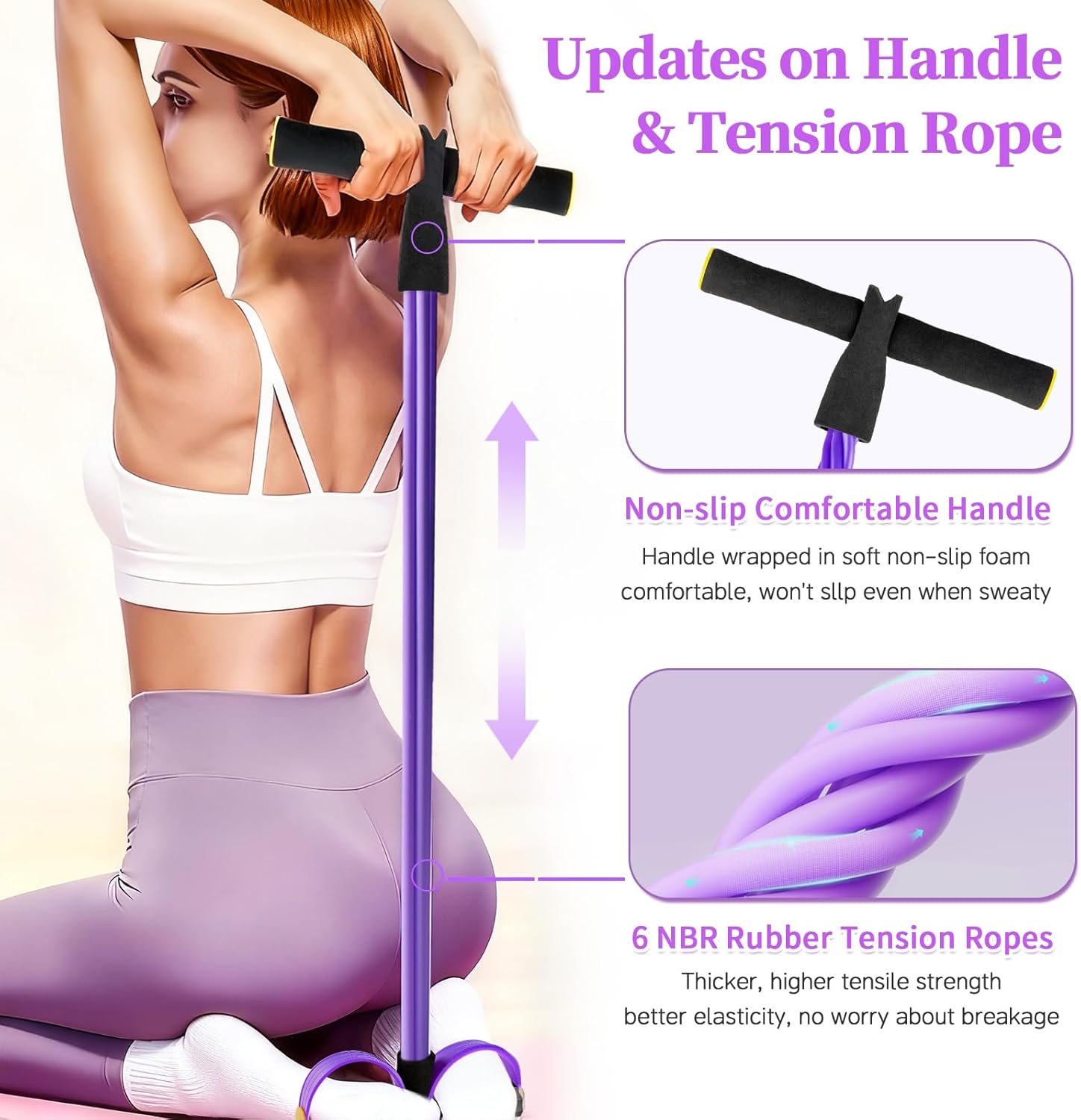 Pedal Resistance Bands with Handles, Upgrade 6-Tubes Manual Tension Training Pedal, Natural Rubber Foot Pedal Resistance Bands, Multifunction Fitness Bands for Abdomen, Waist, Arm, Leg - Image 3