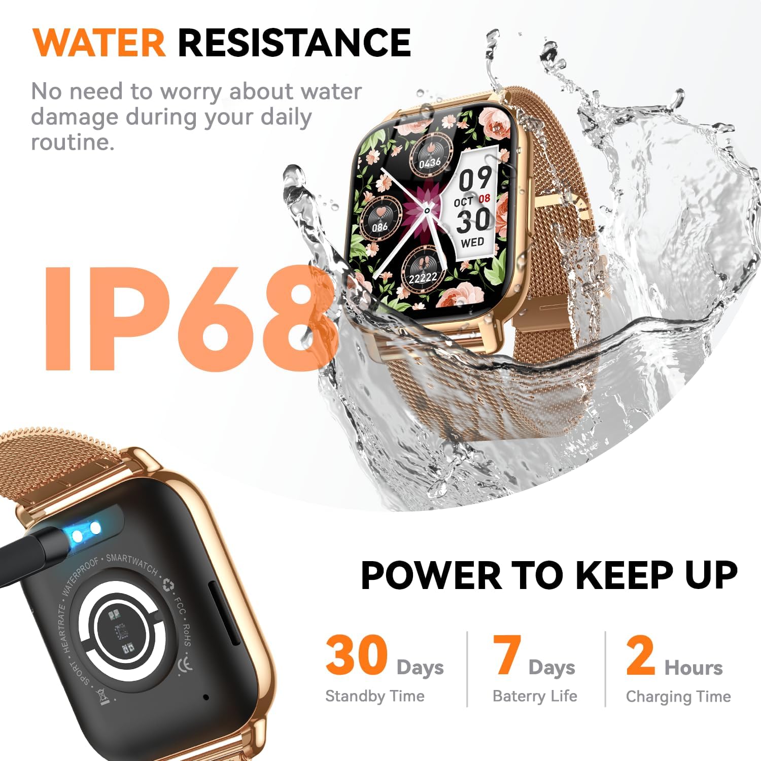 Smart Watch for Women(3 Bands), Smartwatch Fitness Tracker with Bluetooth Calls & AI Voice Control, 1.85’’ HD Screen, Heart Rate/SpO2 Monitor, Sleep Tracker, Compatible with Android iOS (Gold) - Image 6