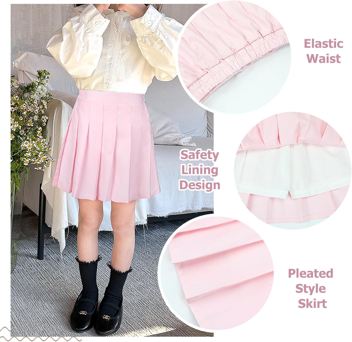 Girls' School Uniform Skirt Set,Girls Bow Tie Shirt Top with Pleated Mini Skirt Suit Costume Cute Student Outfit Set - Image 5