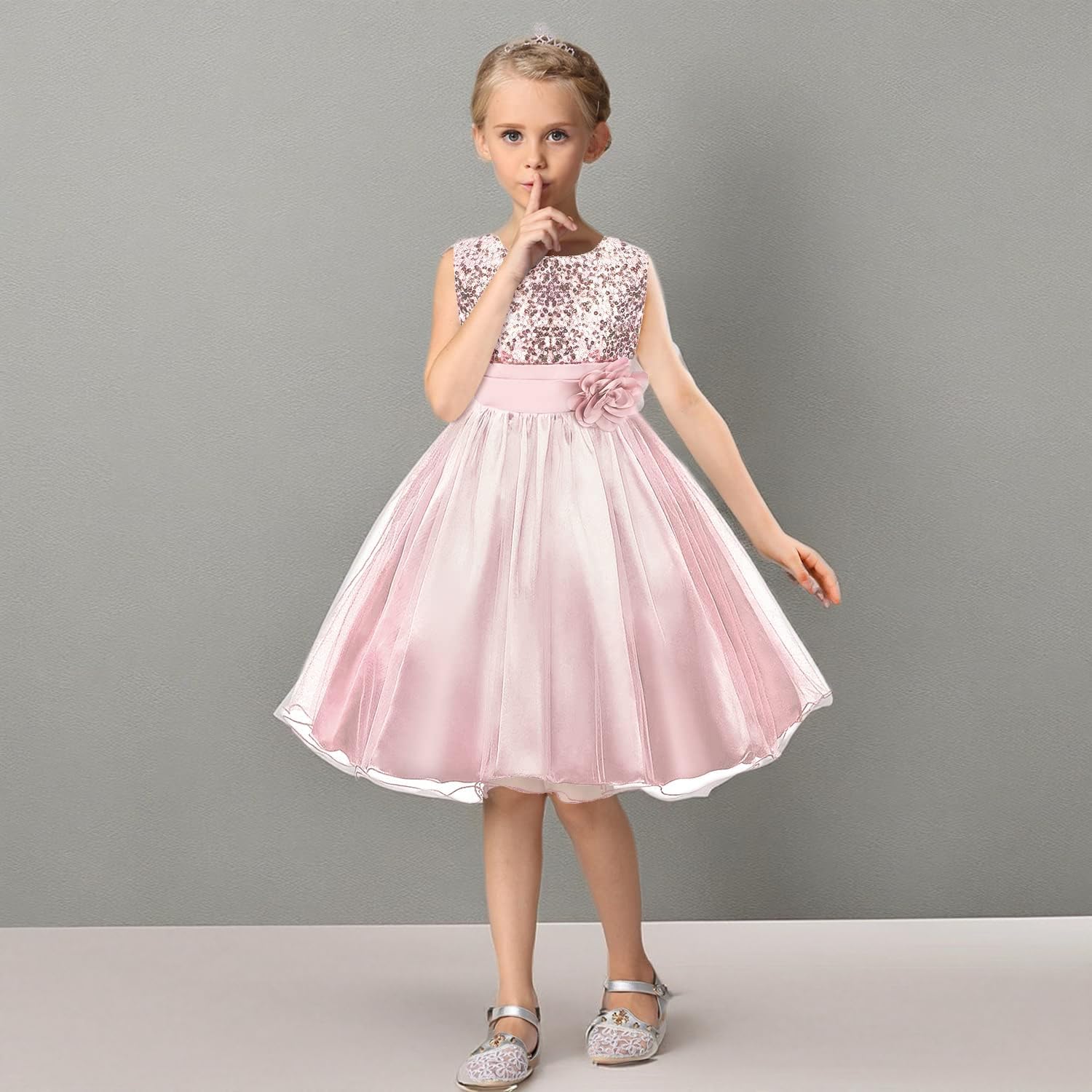 Acecharming Girls Dresses Sequin Flower Girls Party Dress Bridesmaid Ball Gown Wedding Tulle 3-10 Years - Image 7