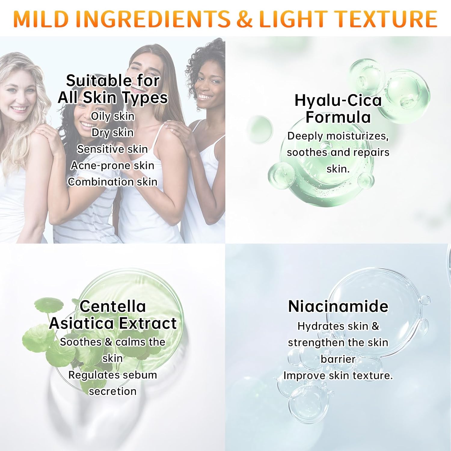Centella Sunscreen SPF 50, Hyalu Cica Sunscreen for Face, Water Resistant Strong UV Protection No White Cast, Madagascar Face Sun Screen Oil Free, Water Fit Sun Serum(Blue 1) - Image 5