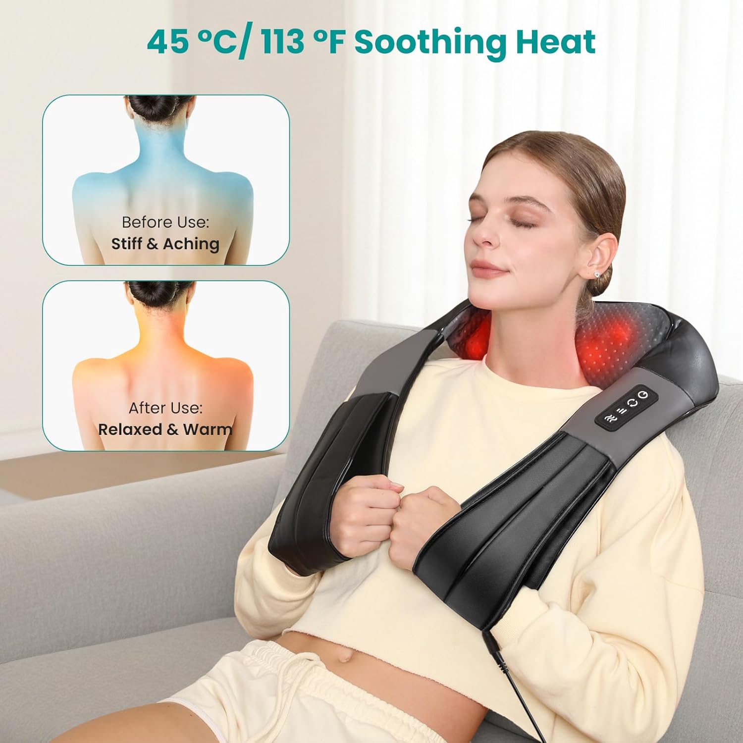 Nekteck Shiatsu Neck Massager with Heat for Pain Relief Deep Tissue, 2026 Upgraded 3D Back Shoulder Kneading Massage Pillow, Relaxation Gifts for Mom Dad Father's Day, Black(NOT Cordless) - Image 3