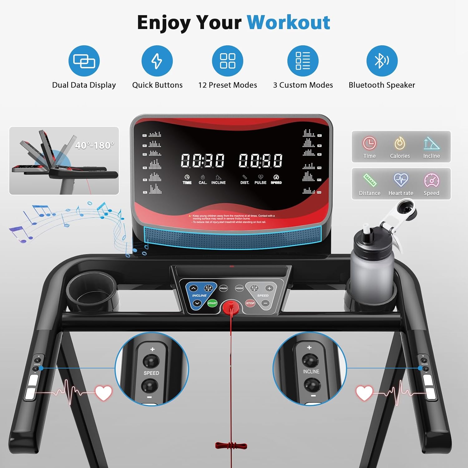 CIIHI Treadmill with Auto Incline - 450 LBS Capacity 15% Auto Incline Treadmill for Home, 0.5-10 MPH Foldable Running Machine with 47.2”x18.1” Belt, APP, Speaker, Speed & Incline Quick Button - Image 5