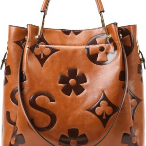 Travistar Floral Handbags Purses Women – Embossed Leather Top Handle Handbag Set Large Shoulder Bag Ladies Bucket Hobo Tote