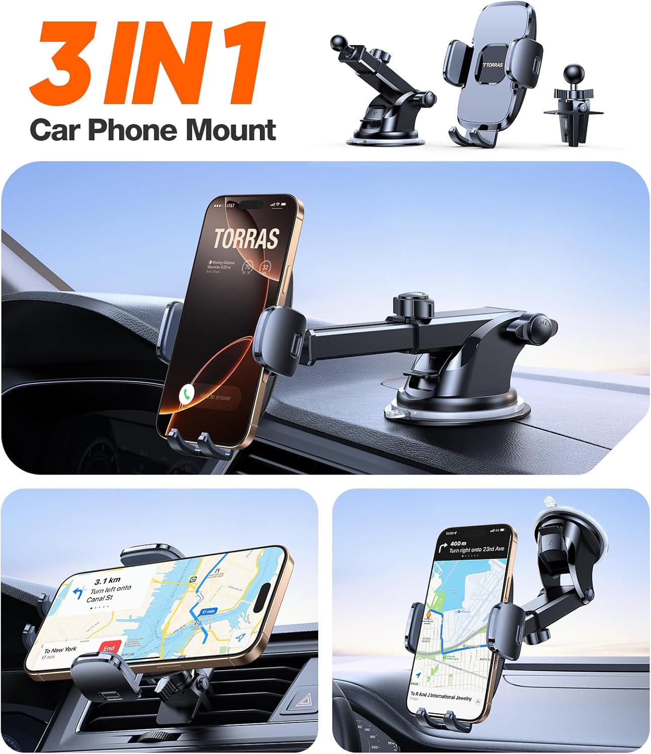 TORRAS Military-Grade Phone Holders for Your Car【96+LBS Strongest Suction】Car Phone Holder Mount, Ultra-Durable Cell Phone Car Mount Truck for Dashboard Windshield Vent for iPhone 17 16 15 Pro Max Air - Image 8