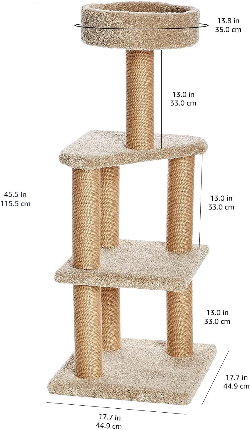Amazon Basics Cat Tree Tower - Multi-Level Climbing Activity Center for Indoor Cats & Kittens with Scratching Posts, Platform, Jute Rope, Large (45.9"H), Beige - Image 2