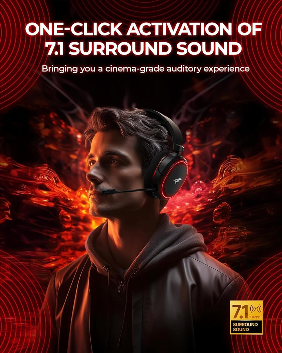 Wireless Gaming Headset, 7.1 Surround Sound, 2.4Ghz USB Gaming Headphones Bluetooth 5.4, 100-Hr Noise Canceling Mic RGB Light, Wireless Headset for PC PS5 PS4 Mac Switch, ONLY Wired Mode Suit for Xbox - Image 2