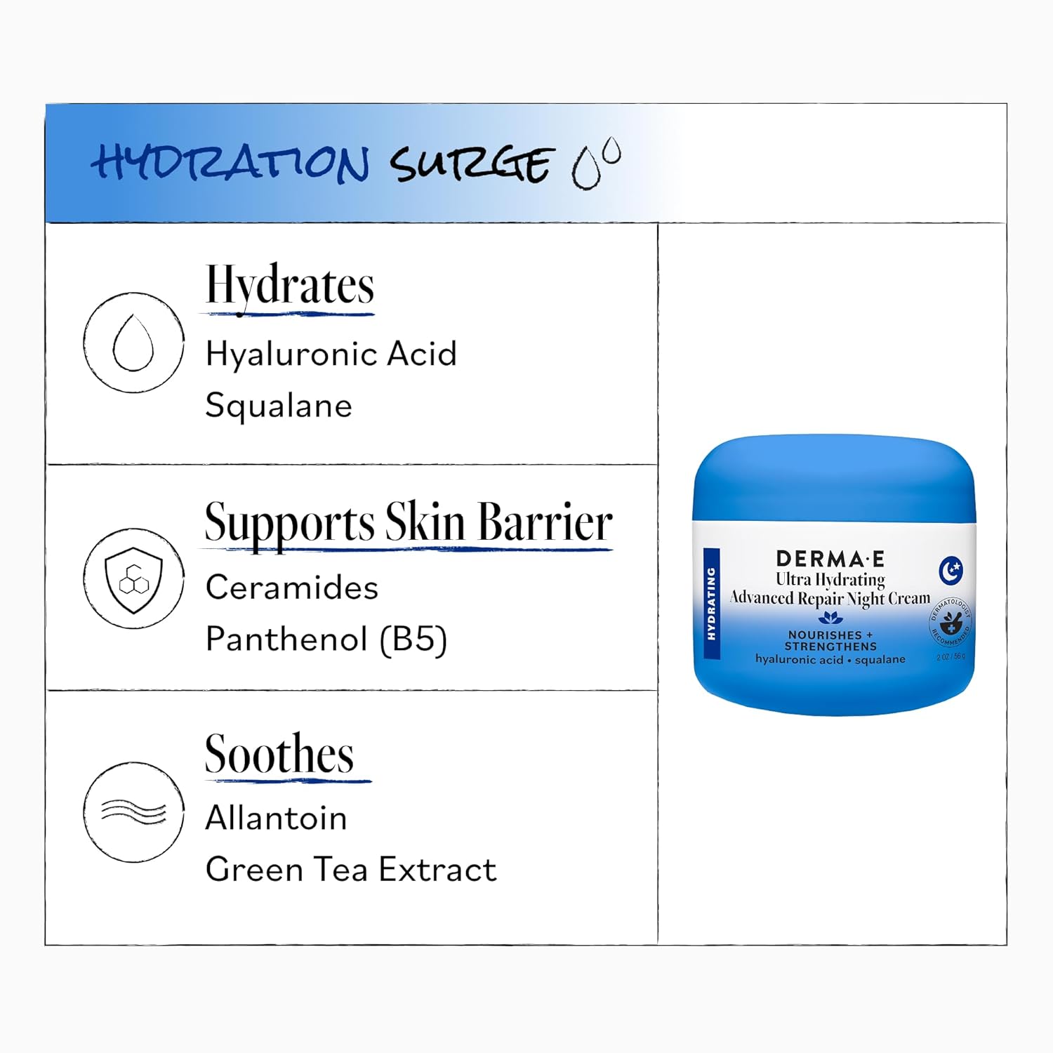 Derma E Ultra Hydrating Night Cream, Advanced Repair Overnight Face Moisturizer with Hyaluronic Acid to Replenish, Smooth and Nourish Skin, 2 oz - Image 6