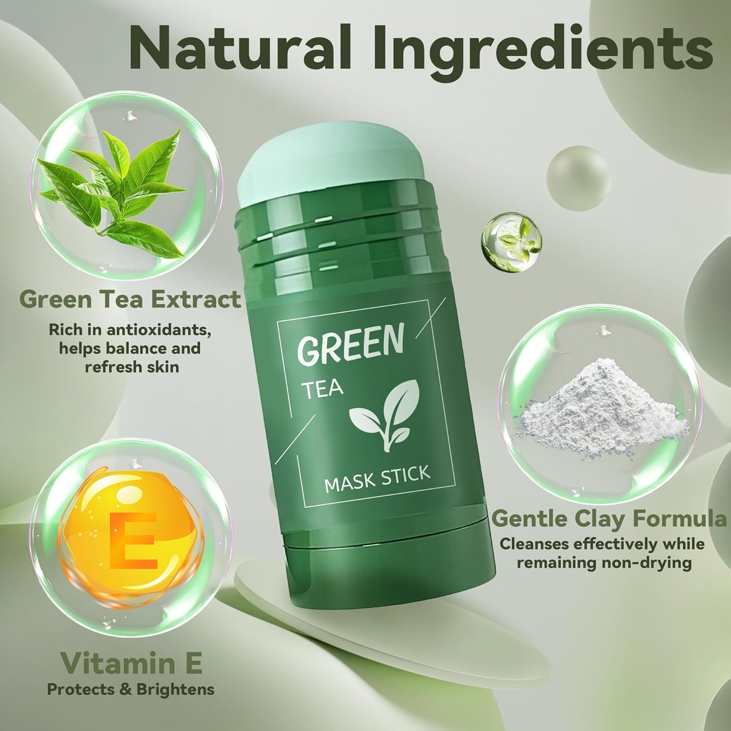 2pcs Green Tea Mask Stick – Deep Cleanse Clay Mask for Face, Blackhead Remover & Pore Cleansing, Oil Control & Hydrating, All Skin Types, Easy Twist-On Application - Image 3