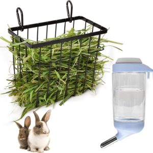 SANGLE SOPFFY Rabbit hay Feeder Small Animal Feeding Set with 350ml Water Bottle, Hay Rack for Guinea Pigs, Chinchillas