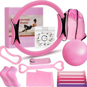 Home Pilates Kit for Women – 12 inch Pilates Ring, 9 inch Ball & Resistance Bands Set, Complete Pilates Equipment with Figure 8 Band, Hip Belt & Accessories for Beginners’ Home Workouts