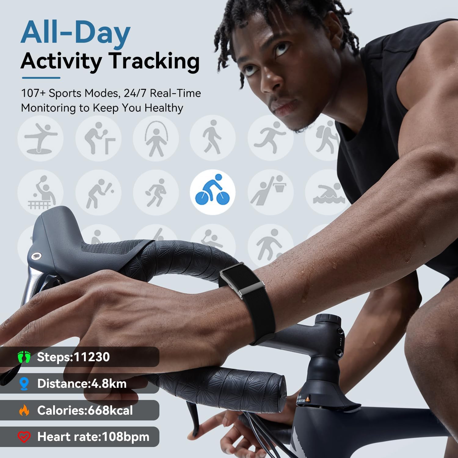 Smart Bracelet for Men Women,Health Activity Fitness Trackers with Continuous Heart Rate Monitor, 24/7 Sleep Tracking, 120+ Sport Modes, 30-Day Battery Life,Includes 2 Replacement Bands(Black) - Image 4