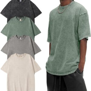 Eiscntd Men’s Oversized T-Shirts Heavyweight Cotton Vintage Washed Loose Fit Unisex Baggy Tee Shirts