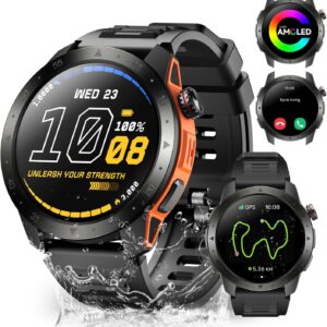 Military Smart Watches for Men Built-in GPS(Answer/Make Calls), 1.43″ AMOLED Screen with Compass, Altitude, Barometer, 3ATM Waterproof, Fitness Watch with Health Monitor for Android iOS