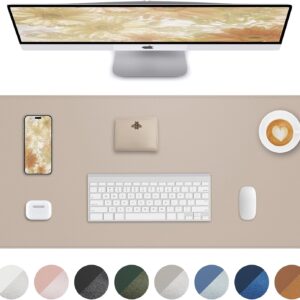 AFIING Desk Pad Protector 23.6″ x 13.7″ – Non-Slip Waterproof PU Leather Desk Mat for Mouse, Keyboard, Laptop, Office and Home Workspace (Beige)