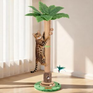 Cat Scratching Post, Famifit 39″ Nature Sisal Cat Scratch Post for Indoor Cats, Large Cat Scratcher with Cat Toy Mouse Hole & Interactive Wooden Ball for Kittens Adults Cats