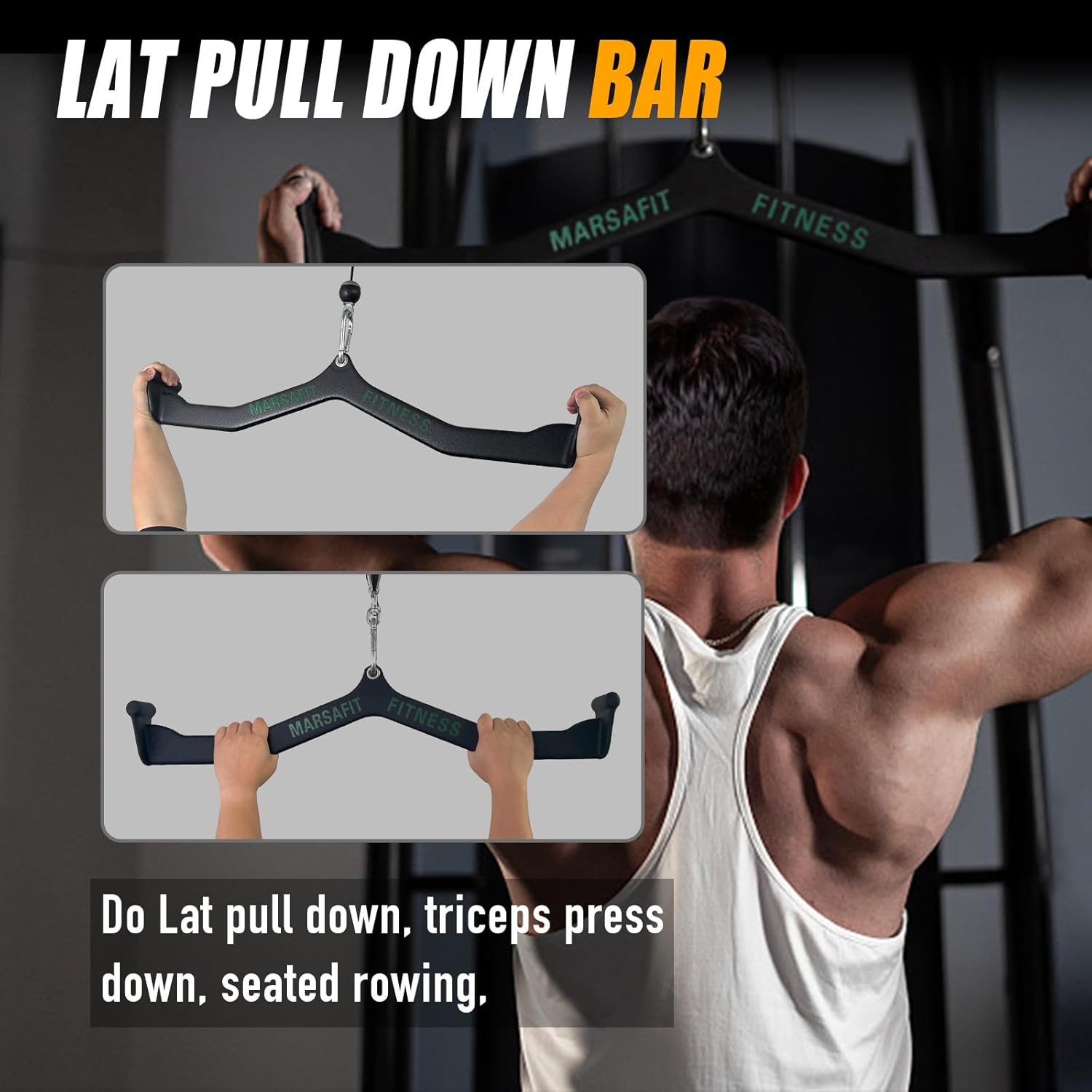 MARSAFIT Home Gym Fitness Rowing T-bar V-bar Pulley Cable Machine Attachment, Bicep Curl Tricep LAT pulldown Bar Back Strength Training Handle Grips LAT Pull Down Bar for Seat Row Workout - Image 7