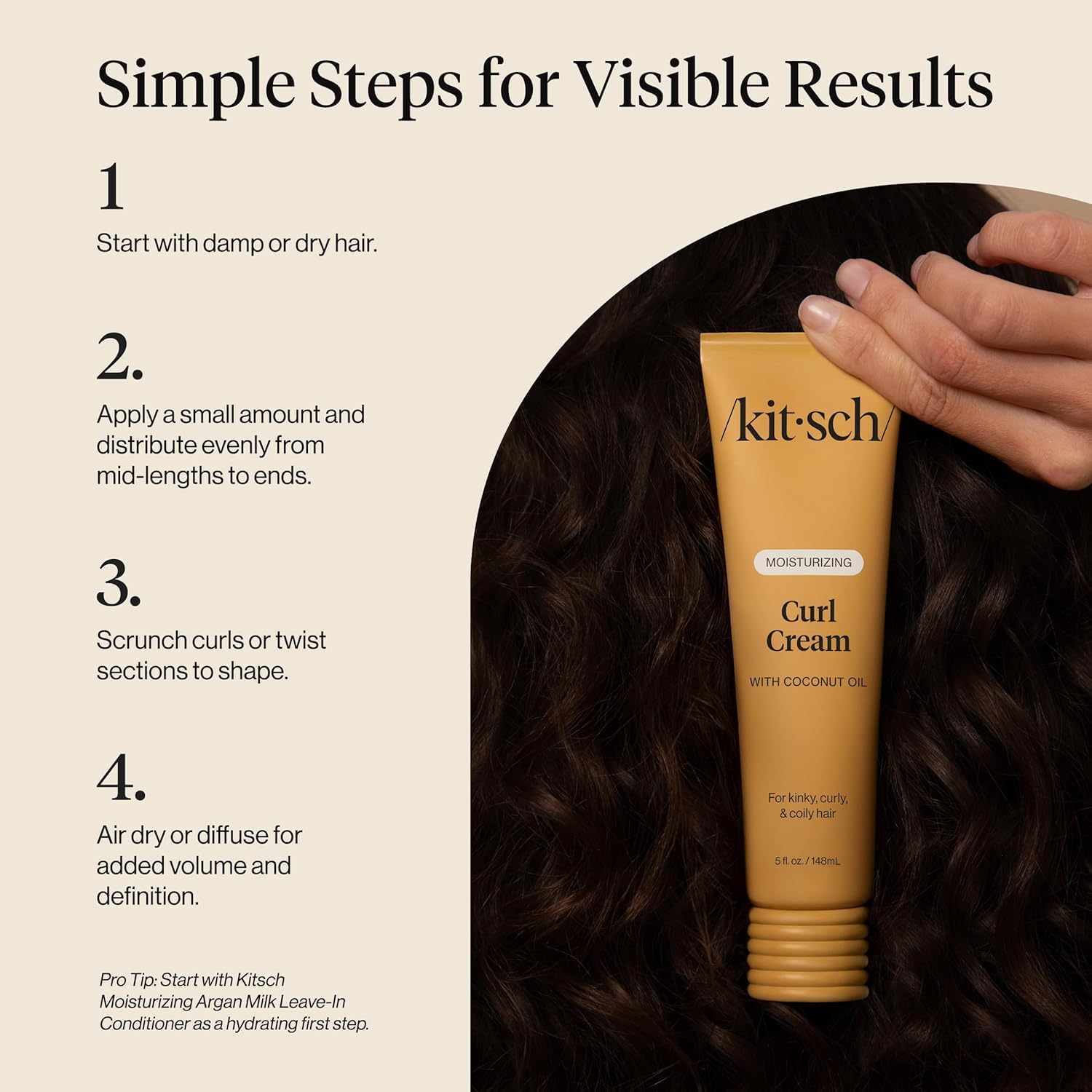 Kitsch Moisturizing Curl Cream for Curly Hair – Lightweight Curly Hair Products for Men & Women | Defines Curls, Controls Frizz & Boosts Shine | Hydrating Curling Cream - 5.3 oz - Image 8