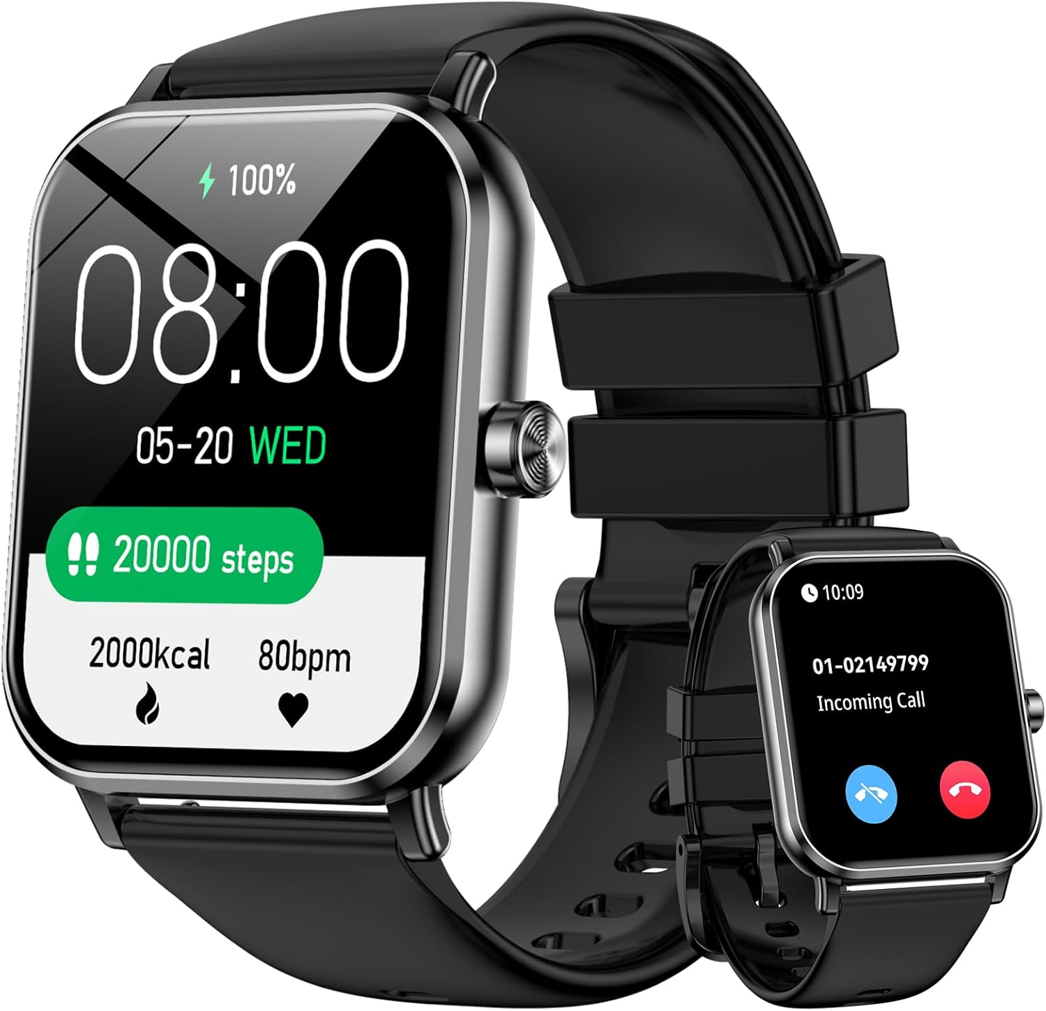 Smart Watch for Men Women, 1.85" HD Fitness Tracker with Bluetooth Calls, 5 ATM Waterproof, 130+ Sport Modes, 24/7 Heart Rate/Sleep Monitor, Pedometer, Calories, Smartwatch for Android iOS (Black)
