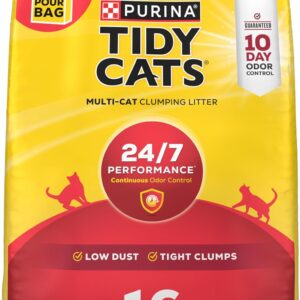 Purina Tidy Cats Clumping Cat Litter Odor Control, 24/7 Performance Multi Cat Litter – 16 lb. Bag