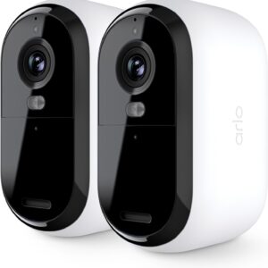 Arlo Essential Security Cameras Wireless Outdoor 2K (2nd Gen, 2023 Release) – Battery Power, Person Recognition, Package Detection, Animated Preview, 1-Month Trial of Secure Plan, 2 Cam, White