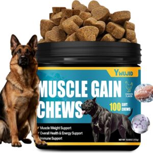 Dog Muscle Gain Power Chews-Canine Weight Gainer Formula,High Protein,Multivitamins,Overall Health & Energy,Immune Support,Muscle Building Supplement for Puppies,Adult & Senior Dogs-Chicken