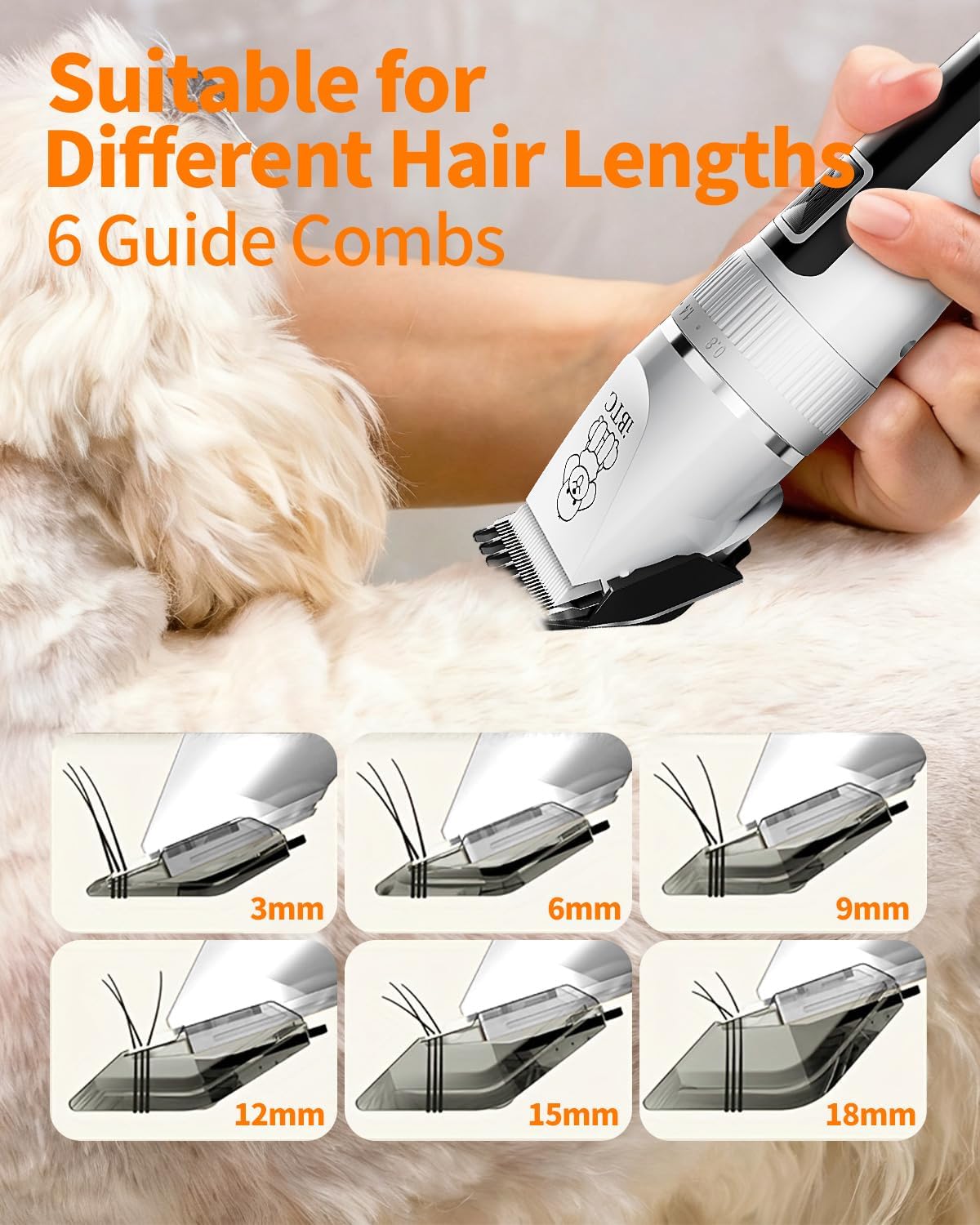 iBTC Professional Dog Grooming Kit at Home: All-in-One Quiet Clippers & Nail Grinder with LED Light, Cordless Dog Shaver, Safe Poodle Grooming Kit for Paws, Face, Ears & Body(White Combination) - Image 6