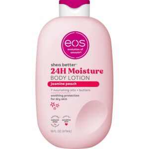 eos Shea Better Body Lotion Jasmine Peach, 24-Hour Moisture Skin Care, Lightweight & Non-Greasy, Natural Shea, Vegan, 16 fl oz