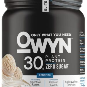 Owyn Only What You Need Pro Elite High Protein Powder, 30g Vegan Protein for Workout Recovery, Delicious Smooth Taste, Zero Sugar, Low Net Carbs, Vanilla, 12 Servings (1.32 LB)