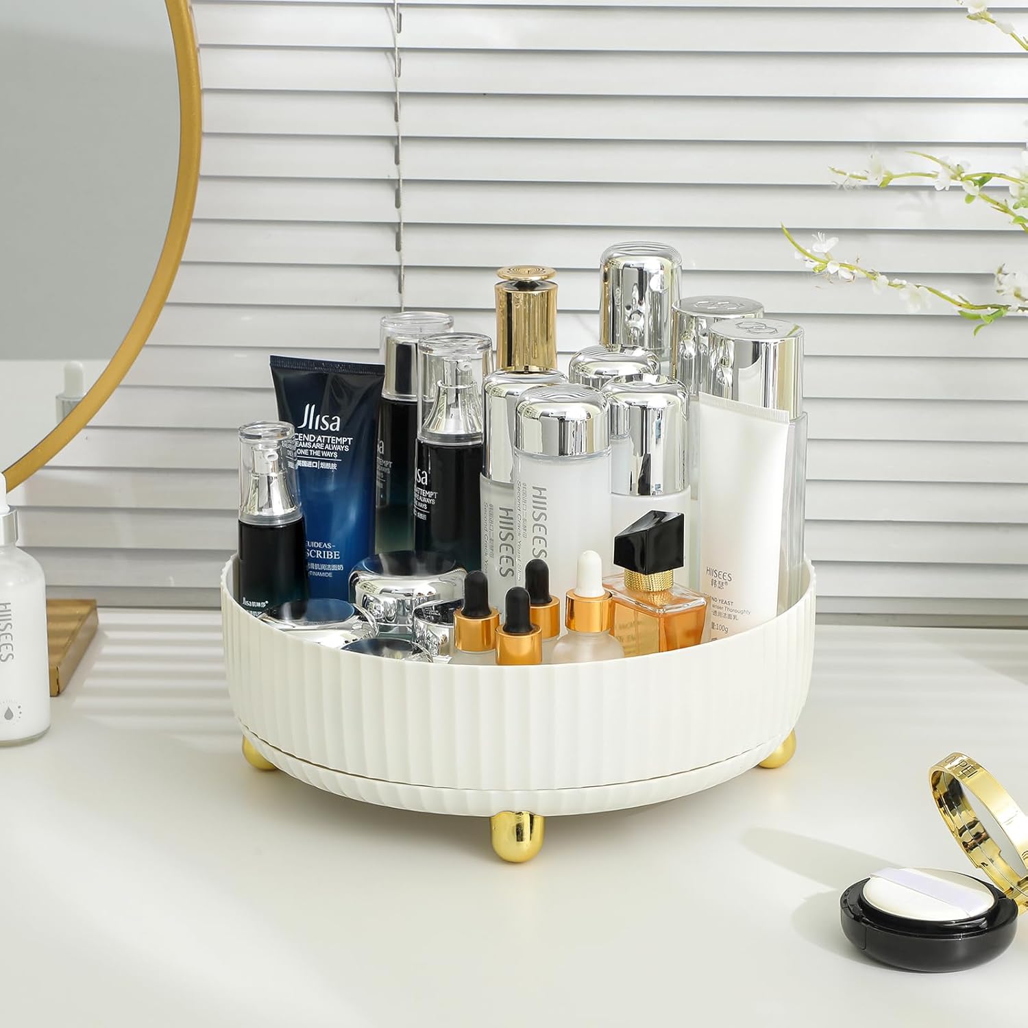 Anyoifax Makeup Perfume Organizer Tray 360 Degree Rotating Lazy Susan Skincare Lotion Organizer Spinning Cosmetics Storage for Dresser, Vanity, Bathroom Countertop, Large Ivory White - Image 2