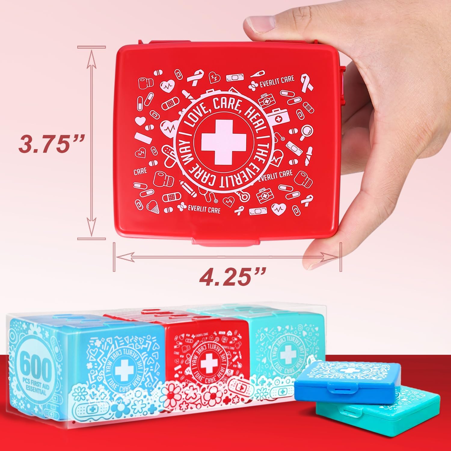 EVERLIT Pocket-Aid Mini First Aid Kit | Compact, Portable Hard-Shell Cases of 50 Items | Cuts, Scrapes, Wound Care Essentials for Travel, Outdoor, School, Camping, Home, Office (12 Packs | 600 Pcs) - Image 5
