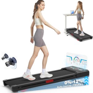 TRAILVIBER Walking Pad Treadmill with 12% 9-Level Auto Incline, 450 lbs Capacity RGB LED Screen, Bluetooth Speaker Under Desk Treadmill, Compact Treadmills for Home Hiking, Black