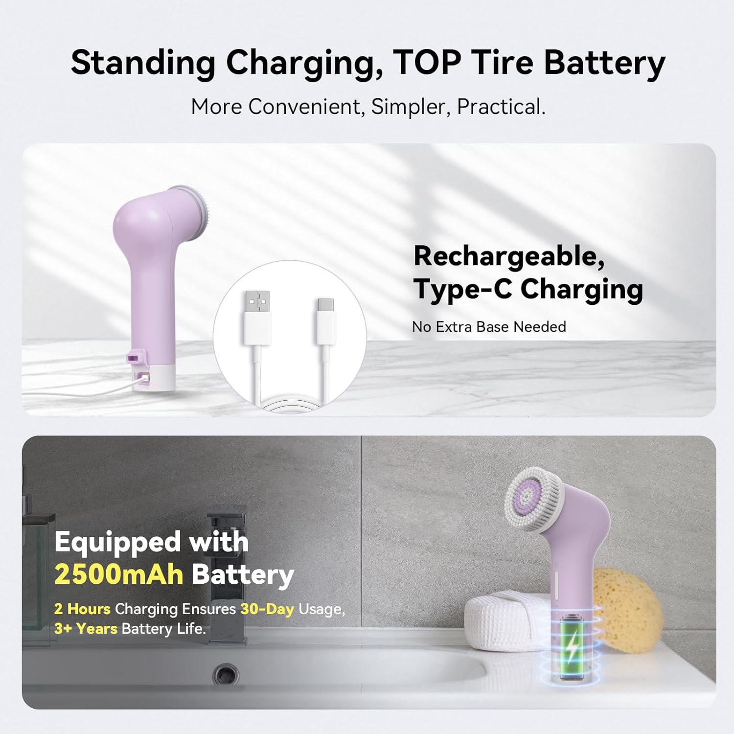 Electric Facial Cleansing Brush,Rechargeable Silicone Face Scrubber exfoliator,Face Wash Machine,3 Speeds,Waterproof, Exfoliating & Massage,for Women & Men Skincare - Image 6